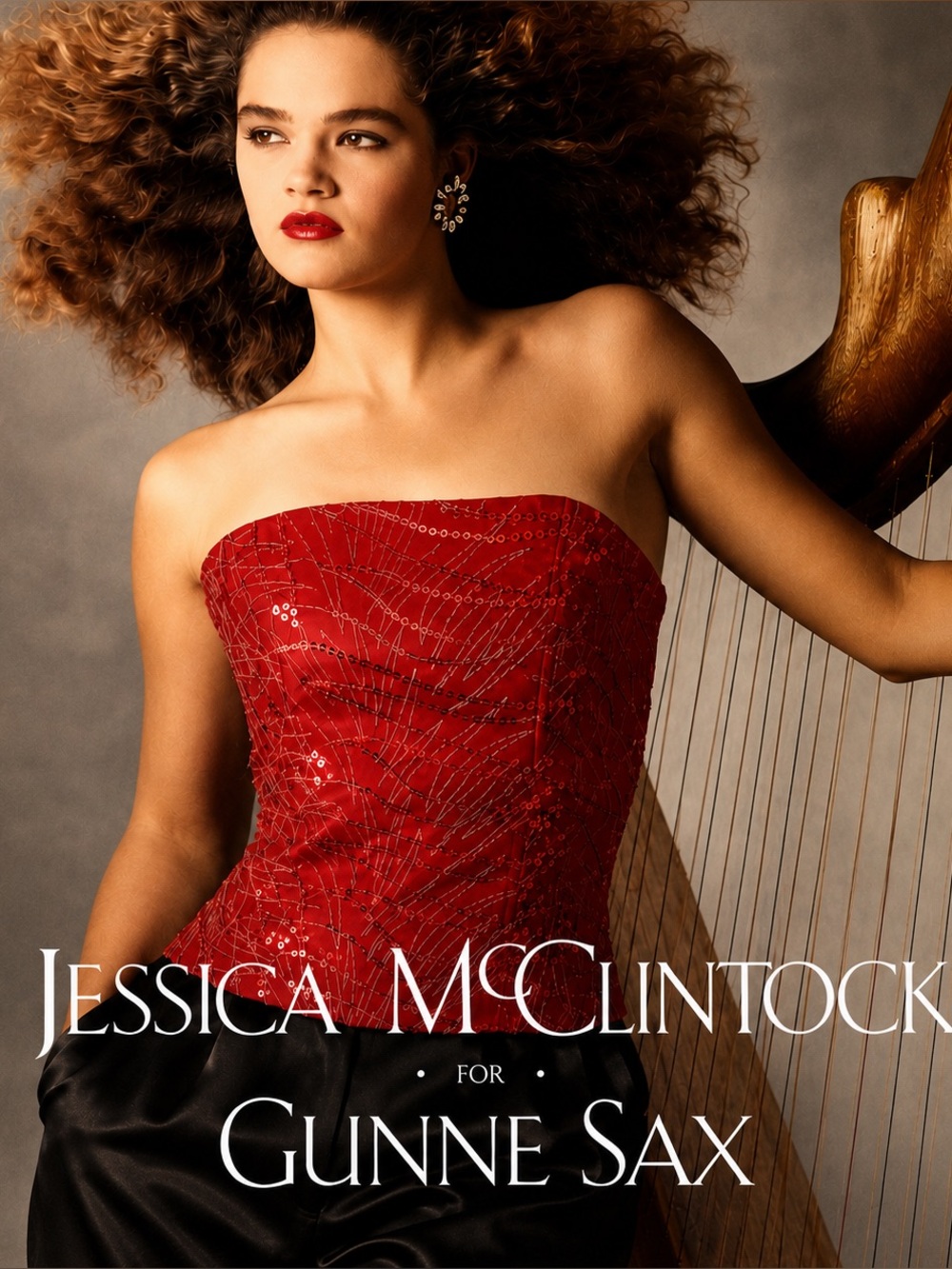 Jessica McClintock Gunne Sax Red Sequin Strapless Corset Bustier Top 90s Y2K